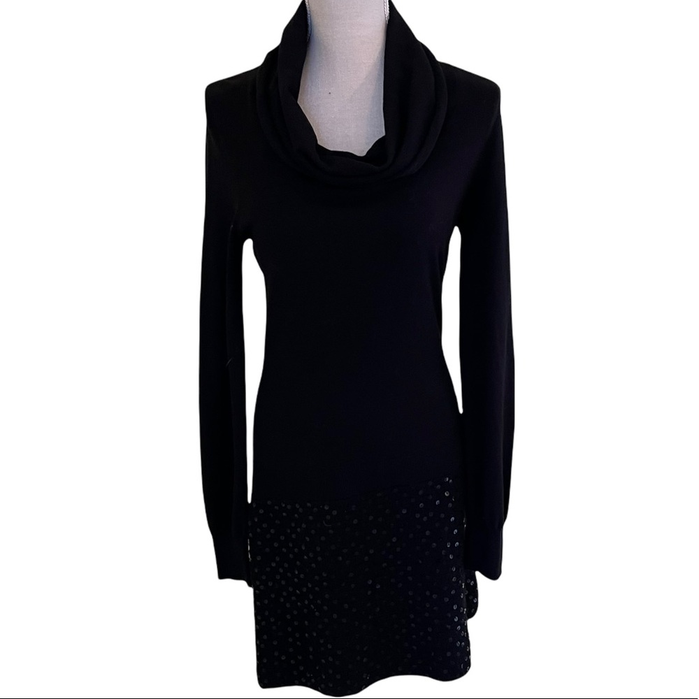 BCBGMaxAzria Cowl Neck Sequin Detail Skirt Sweater Dress L